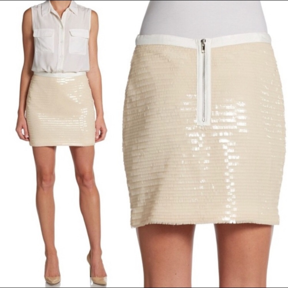 Anthro Greylin NYE Bling Ivory Sequined Mini Skirt - Picture 1 of 6